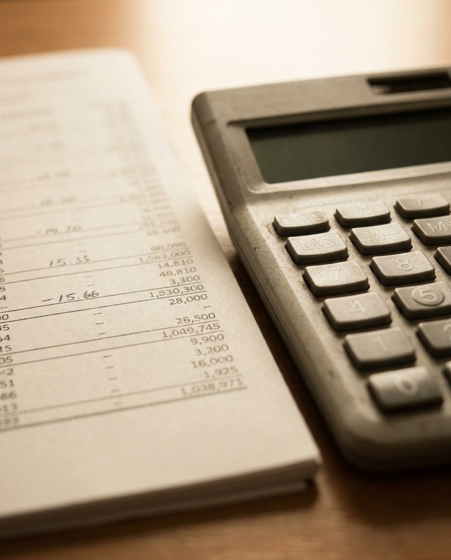 Gros plan sur un devis avec des lignes de prix détaillées et une calculatrice — analyse du chiffrage poste par poste.